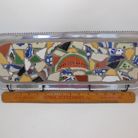 Serving tray, metal tray with tile mosaic water melon mosaic tray, 24 in. X 7 in - Picture 9 of 12